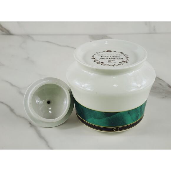 Retroneu Sugar Bowl w/ Lid Jade Garland 3 1/2" Fine China 90's #3020 Pattern - Picture 9 of 14